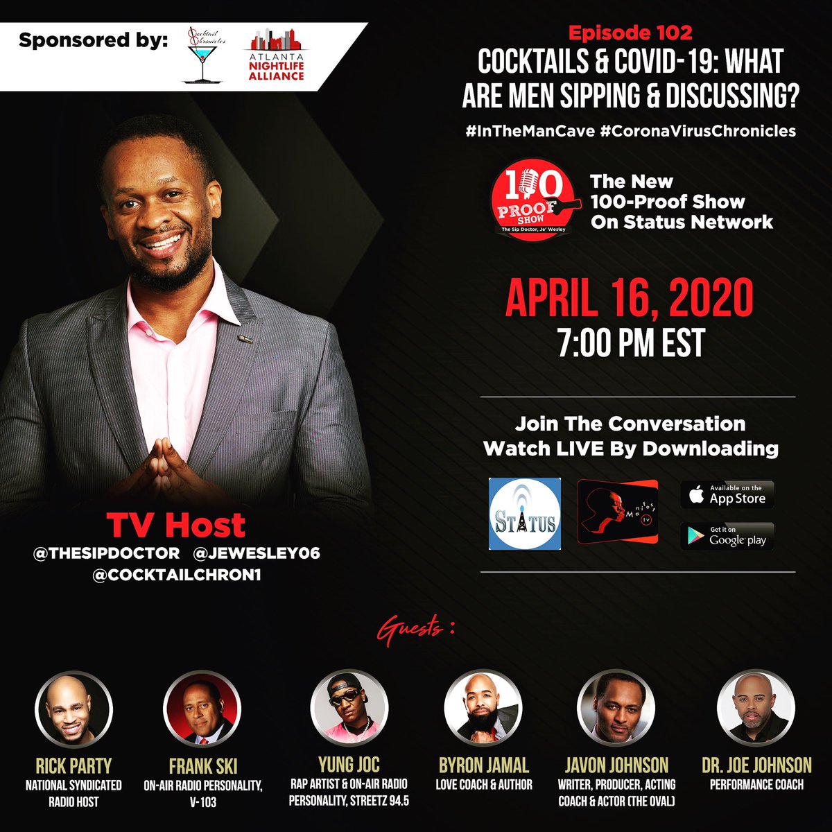 cocktailchron1's tweet photo. Je’ Wesley will also reboot his “100-Proof” Podcast on Thursdays from 7-8 pm (EST), starting April 16, 2020.

ABOUT JE’ WESLEY DAY:
The Sip Doctor is an undisputed expert mixologist, nightlife advocate and CBD influencer.  To learn more about him visit https://t.co/mYTenSd55x https://t.co/Ruoe5wtwV7