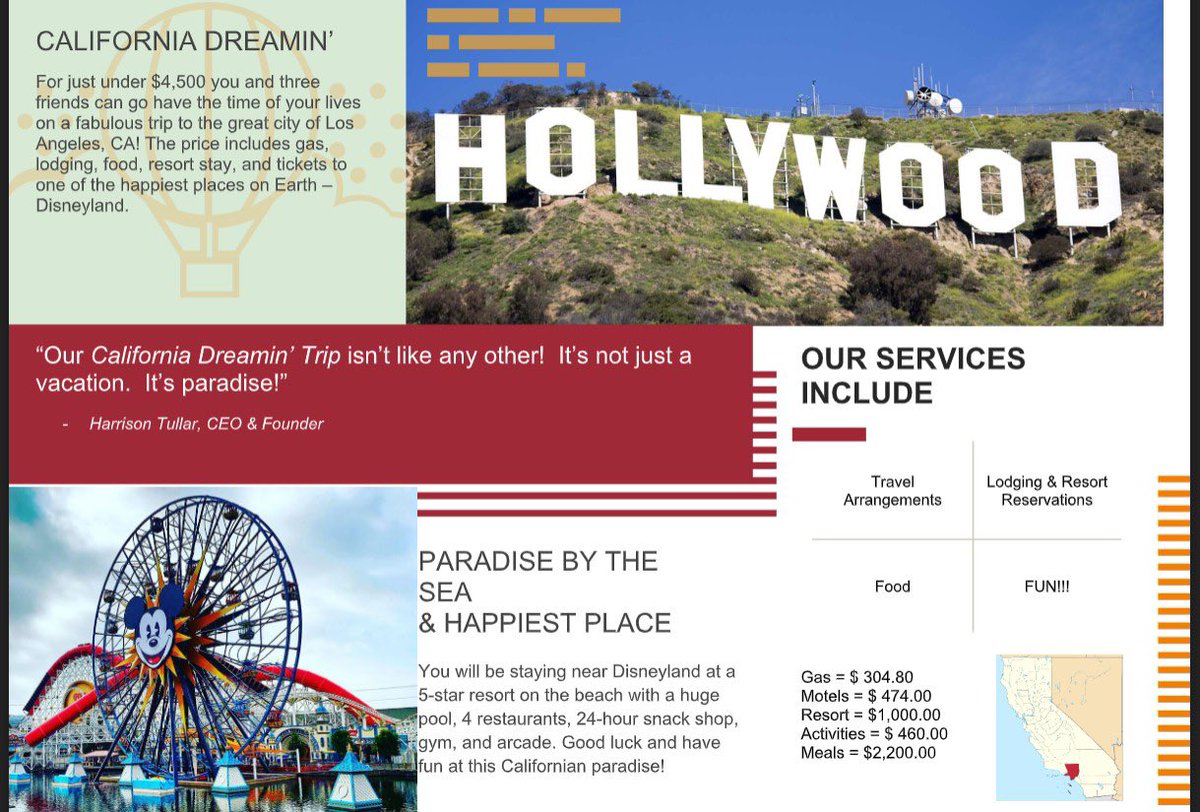 Davis_Falcons's tweet photo. Mrs. Minton’s math students made some amazing travel brochures!  They picked a vacation spot and had a budget of $5000- they calculated mileage, meal costs, hotel costs and activity costs. Great job, 6th grade! https://t.co/QwC67ftsCg