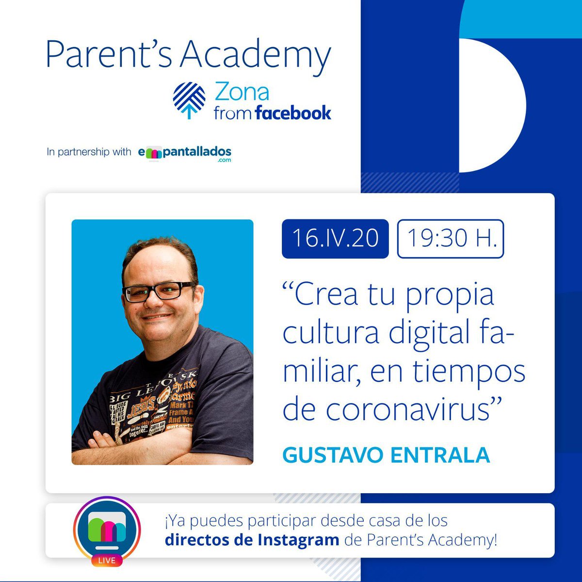 Este jueves a las 19.30 h. tendremos sesión con Gustavo Entrala, en Parent's Academy. Una gran oportunidad organizar digitalmente nuestras casas de la mano de un especialista. #MuyFan #Familia #EducaciónDigital #PeñalbaMola