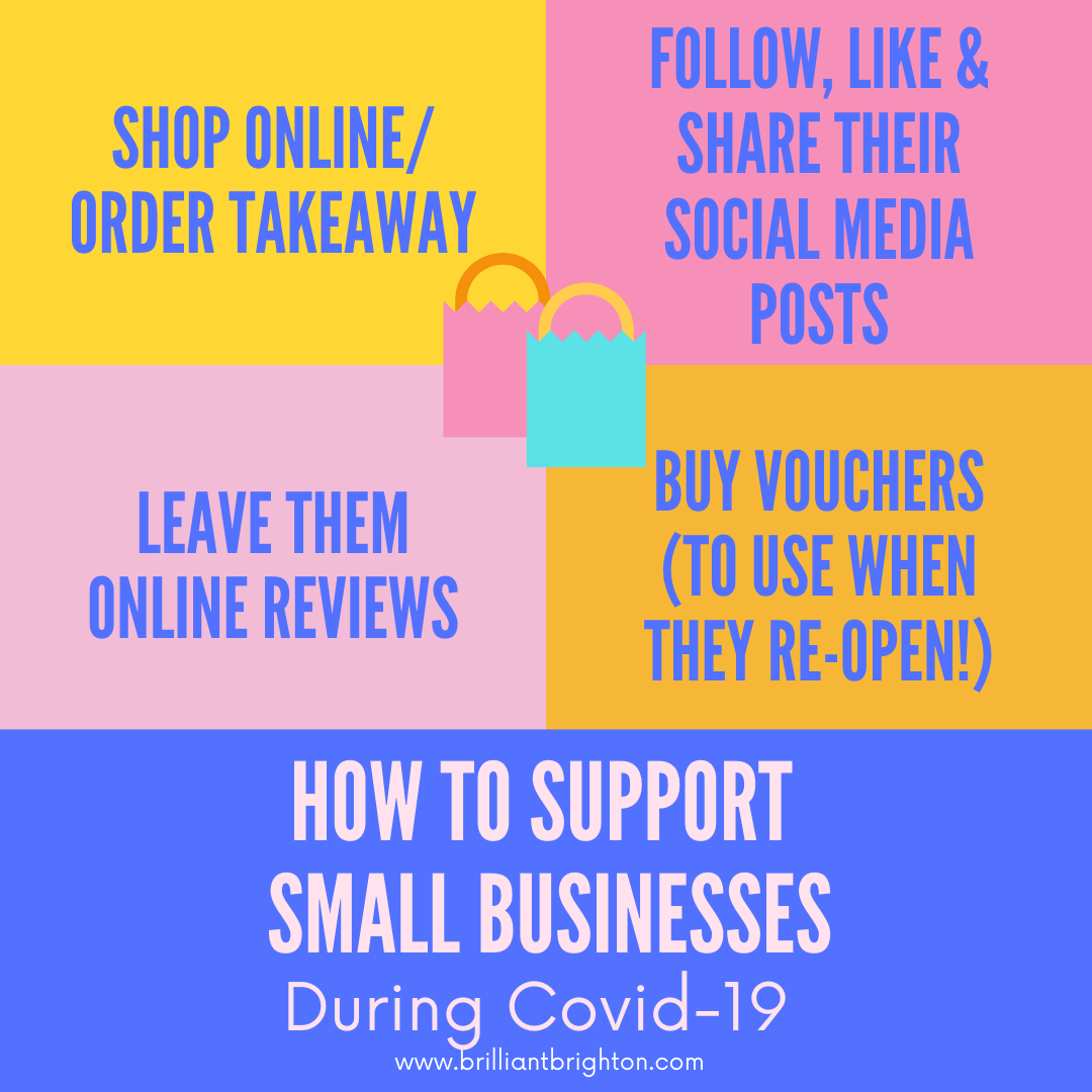 Brillbrighton's tweet photo. Not sure how you can help your fave #smallbusinesses right now? From shopping online (or ordering takeaway/ food delivery) to buying vouchers, or leaving kind reviews &amp; sharing their social media posts, you can still #supportindiebusinesses from the safety of your home #Brighton https://t.co/9KuJVeWZv4