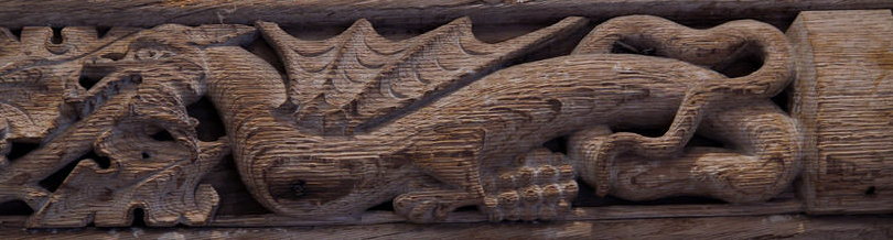 CathAMClarke's tweet photo. These beautiful #wyverns on the rood screen (c. 1500) at #Patrishow, #Wales, even made it onto the #virtual #PilgrimBadge for this location on @StThomasWay. #FantasticalBeasts #AnimalsinChurches #AnimalsinChurchesHour https://t.co/KAGg5LP0I2 https://t.co/hl1PUHkkLI