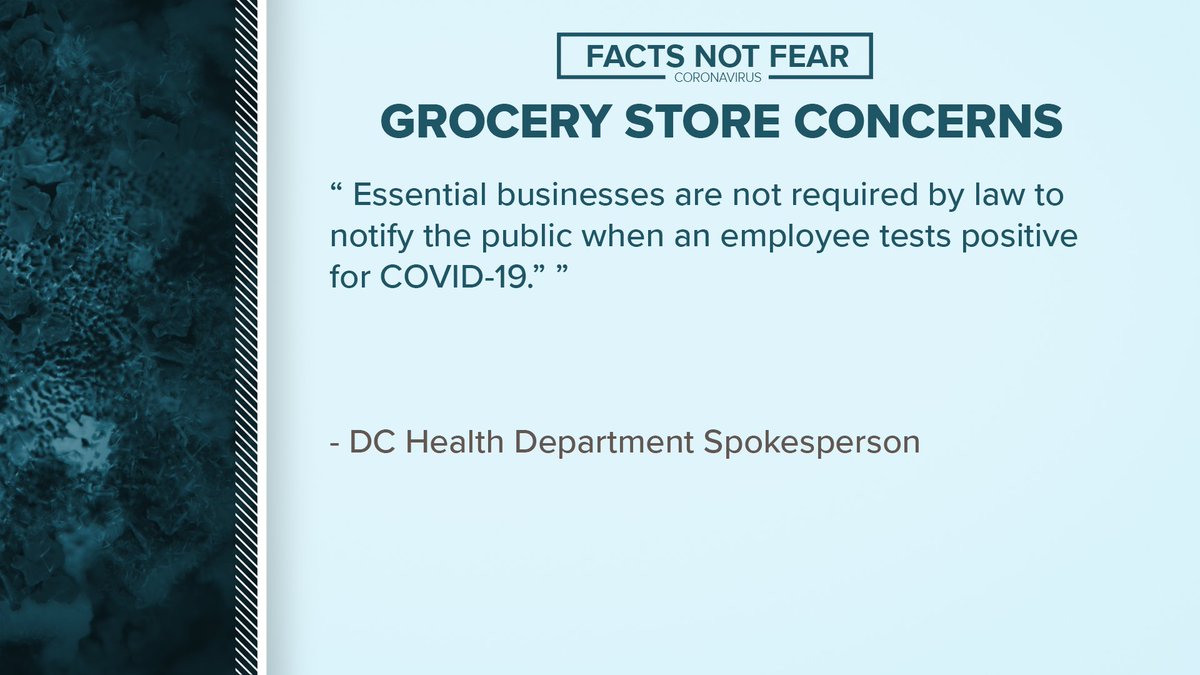 Grocery stores are provided with health guidance from  @_DCHealth regarding COVID-19 to help ensure health and safety.Health Department said: “Essential businesses are not required by law to notify the public when an employee tests positive for COVID-19.”  @wusa9  #GetUpDC