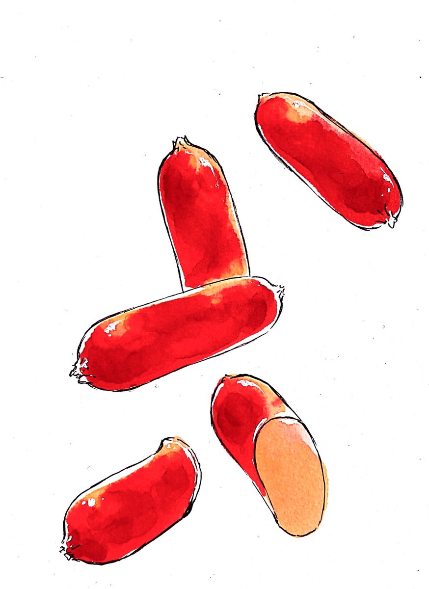 「赤ウインナー食べたかったのに売り切れだったから描いて気を紛らわす。 」|浅野りん@であいもん14巻:アニメBlu-rayBOXのイラスト