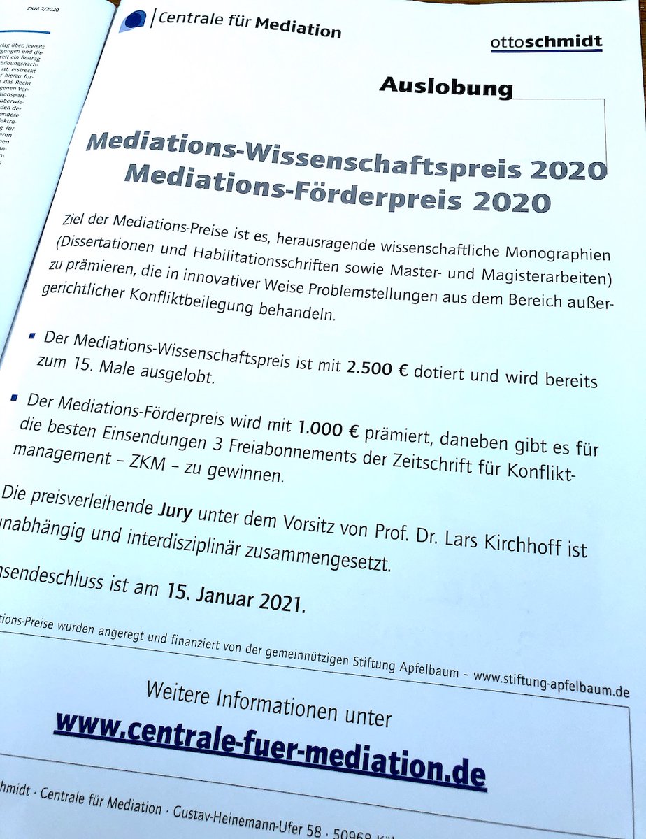 Mediationspreise 2020: Bewerbung ab sofort möglich @dr_otto_schmidt