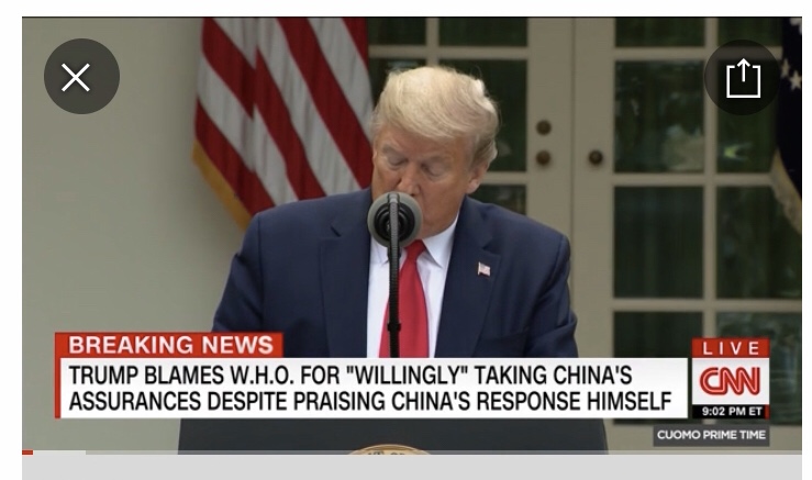 simpsonftpr's tweet photo. Trump’s @WHO self-serving announcement is typical dead cat tactics (one skill in which he is a master) to distract from his meltdown the previous night when he lost it in relation to his “total” Constitutional authority over governors. https://t.co/xXnky5TgcA