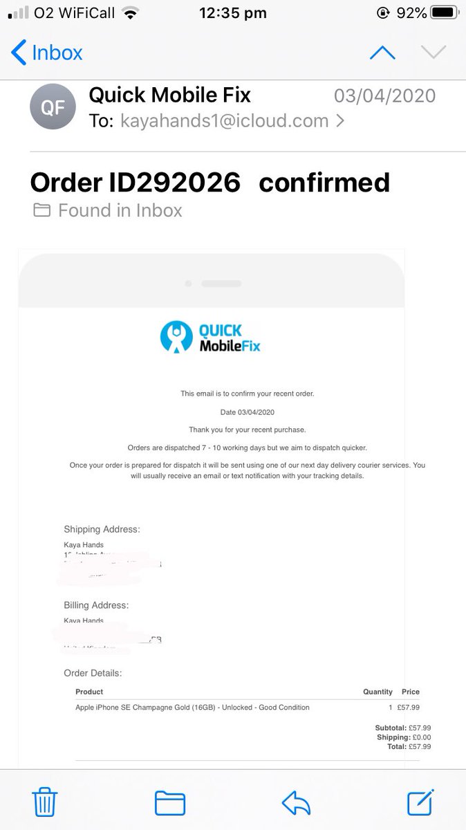 HandsKaya's tweet photo. @QuickMobileFix Hi, I placed an order 12 days ago and have heard nothing since. Starting to regret as I feel as though it’s a scam with the amount of reviews saying things likewise. I would like a refund please. https://t.co/UoGdDoUdY1