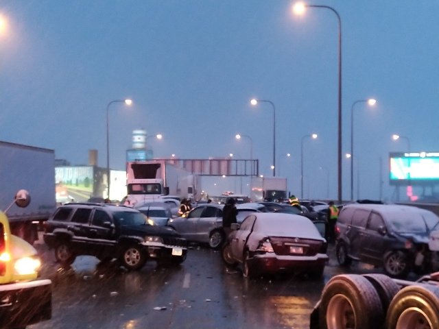 Latest update on Kennedy crashes. 14 patients transported to St.Mary, St Joseph and Northwestern Memorial.   None of the injuries are listed as life threatening.  32 other patients were treated and opted not to be transported. CFD estimates nearly 60 vehicles involved