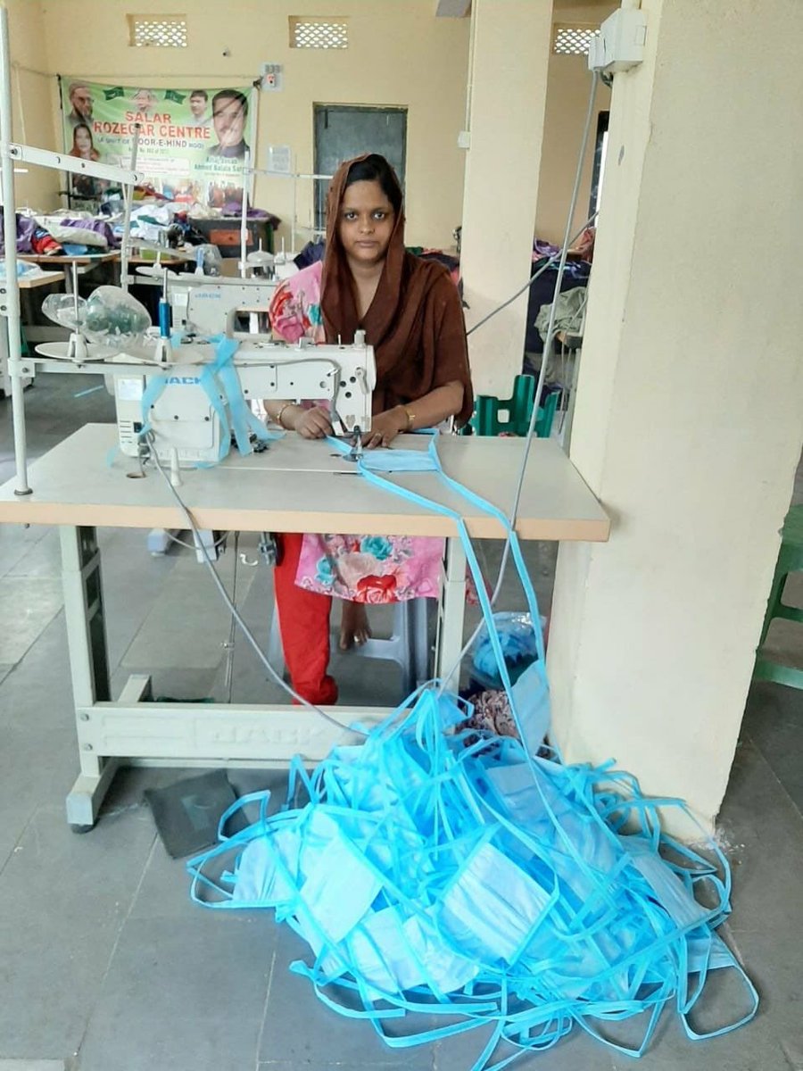 aimim_national's tweet photo. Supporting livelihoods &amp; fighting COVID-19. AIMIM Malakpet MLA @balala_ahmed established 'Salar Stitching Centres', which have worked as a source for training &amp; livelihood for many women. Working from home, these women will help fight coronavirus by producing 2 lakh face masks https://t.co/69WlHcWNJw