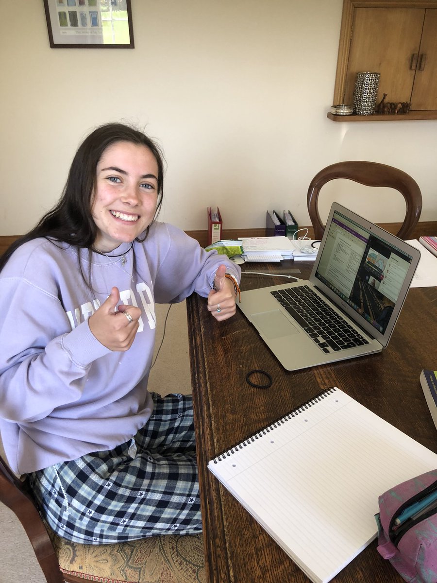 KingsBruton's tweet photo. The only @KingsBruton pupil actually in school. Enjoying remote A Level Geography lesson with Dr Corrigan (and relieved her father did not make her wear school uniform). Headmaster https://t.co/O4pIN2t3SU
