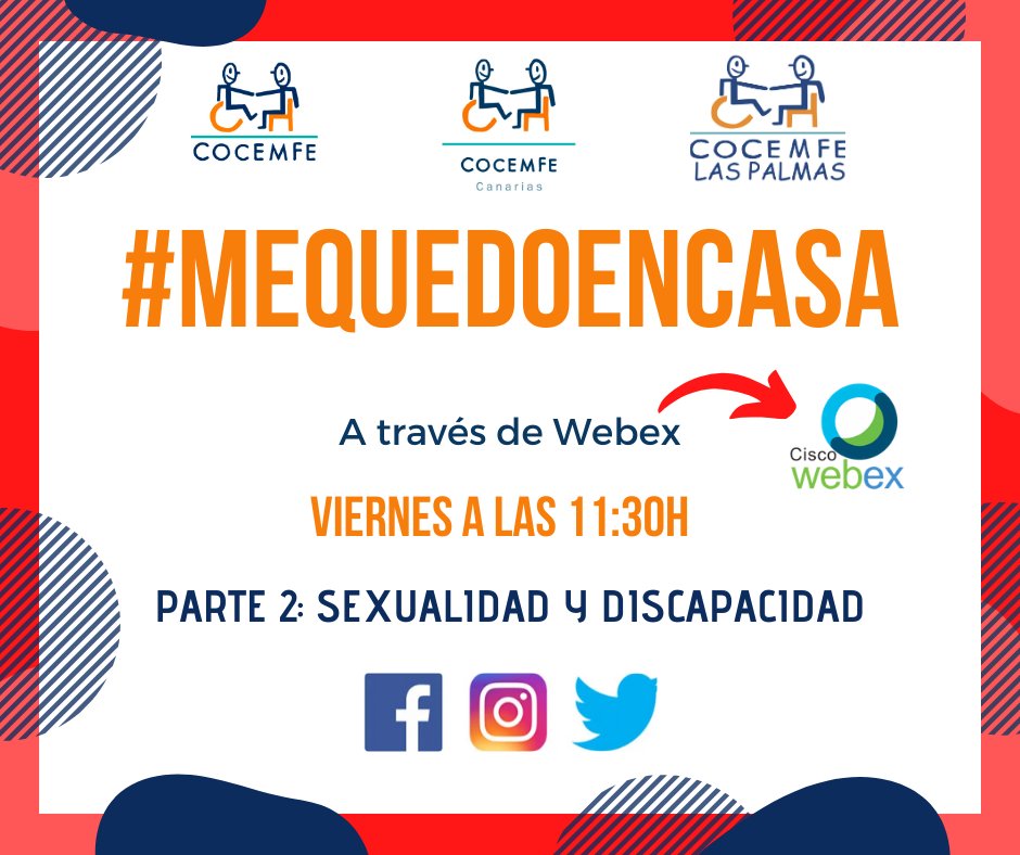 CocemfeLP's tweet photo. 👩‍🏫 DIFUNDE Y APÚNTATE‼️
📅 Viernes 1️⃣7️⃣ de abril.
🕦 A las 11:30 horas.
🔊 Podrás acceder a la formación EN DIRECTO sobre "Parte II: Sexualidad y Discapacidad". En esta ocasión utilizaremos la plataforma Cisco Webex para realizar la presentación.
🔊¡NO TE LA PUEDES PERDER! 🔝 https://t.co/MKreKhyQKM