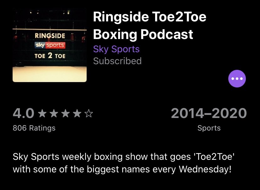 Boxing Podcasts: @SkySportsBoxing for all boxing news,  @IFLTV for all exclusive interviews with the people in boxing and my favourite is  @PoundPodcast from  @mrjakedwood  @SpencerOliver who bring stories from anyone involved - boxers, promoters, trainers, cut men etc  #boxing