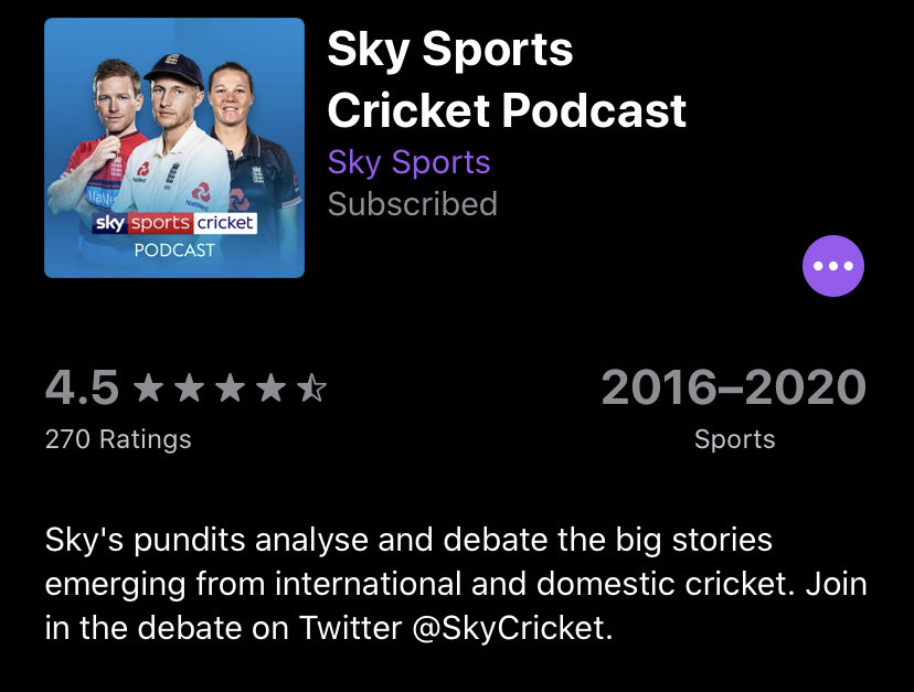 Cricket Podcasts: @SkyCricket &  @Cricket_TS for news and discussion.  @gregjames &  @jimmyanderson9 ‘s  @bbc5live Tailenders pod for an alternative view on cricket  #Cricket