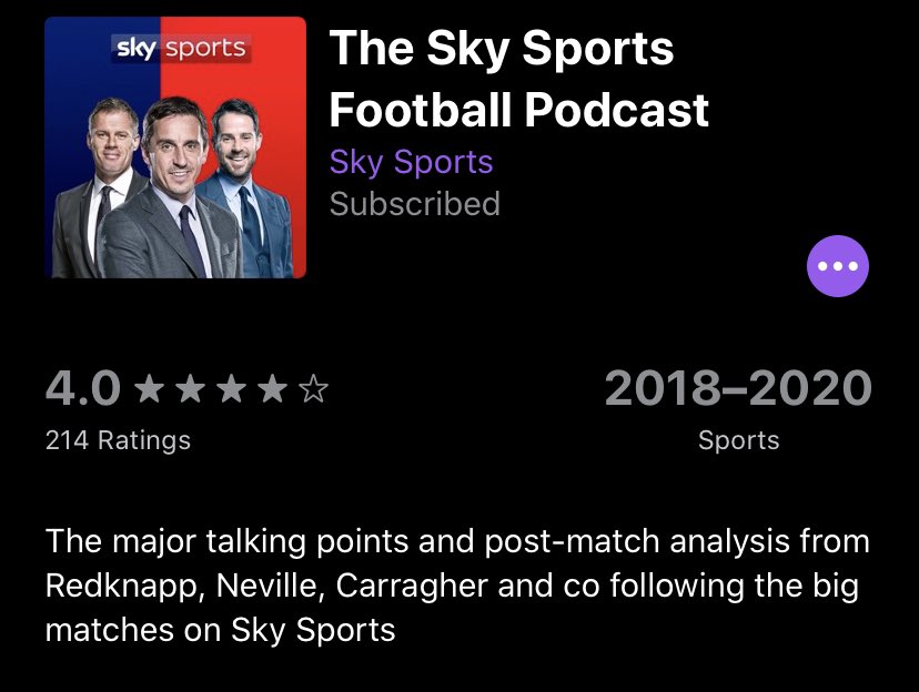 Football Podcasts: @SkySportsPL featuring  @GNev2 and  @Carra23 &  @talkSPORT covering the Premier League’s news and match analysis (when not in lockdown).  @btsportfootball ‘s football writers podcast hosted by award winning journalists and covering everything football  @PL  #football