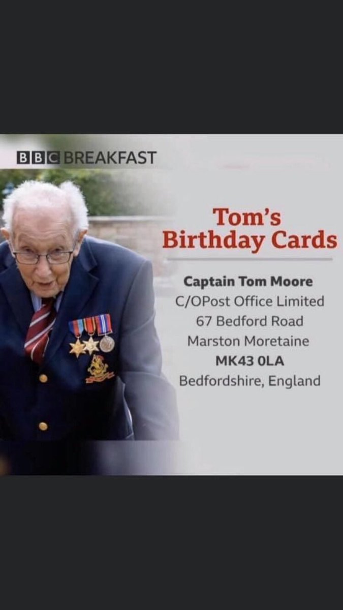 littledyson's tweet photo. @piersmorgan @captaintommoore Show him our appreciation and send him a birthday card ❤️💙 https://t.co/yUraad6NFp