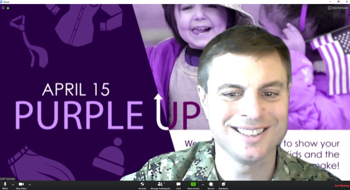 Nothing in the Navy seabag to #purpleup my uniform. A  @zoom_us background probably as attached to me as a uniform these days for telemed &amp; VTCs - so 'wearing' purple today to recognize military kids during the Month of the Military Child. <a href="/DoD_DHA/">Defense Health Agency</a> <a href="/MilitaryHealth/">Military Health System</a>