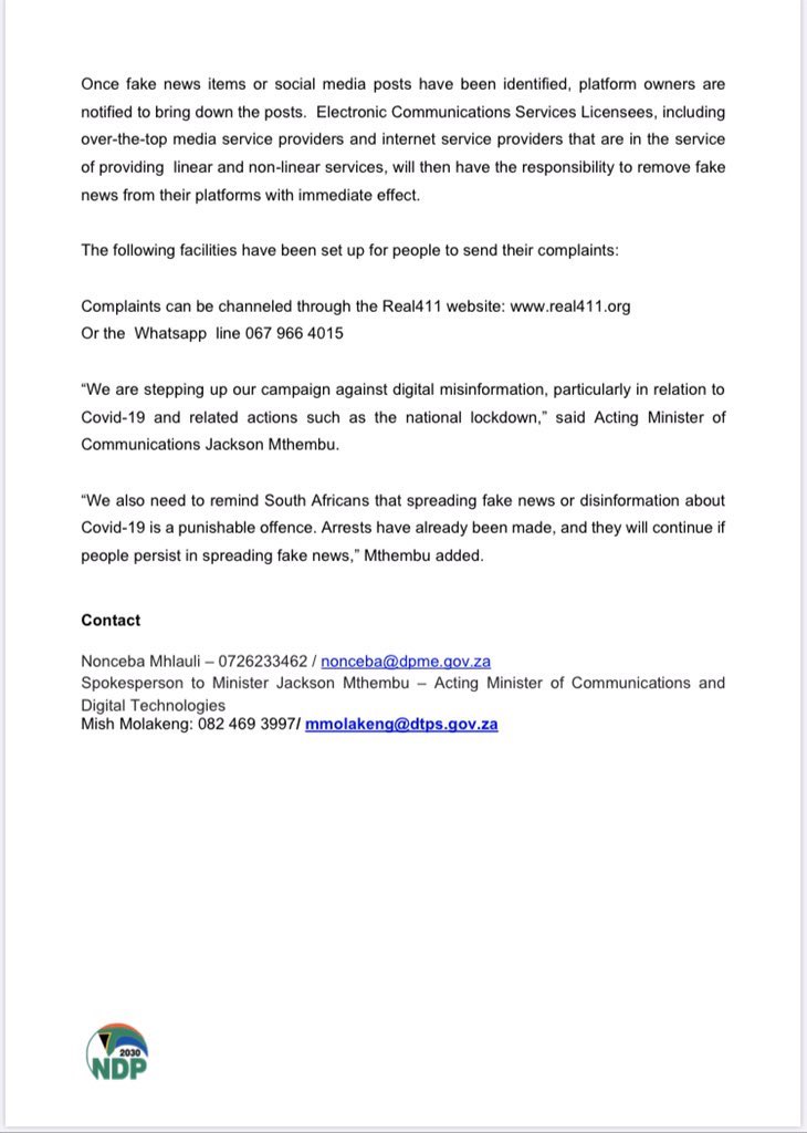 GCIS Media Liaison (@gcismedia) on Twitter photo MEDIA STATEMENT: Government partners with private sector and NGOs to curb fake news during Covid-19 <a href="/DtpsZA/">TelecommunicationsZA</a> #Covid19inSA MEDIA STATEMENT: Government partners with private sector and NGOs to curb fake news during Covid-19 <a href="/DtpsZA/">TelecommunicationsZA</a> #Covid19inSA