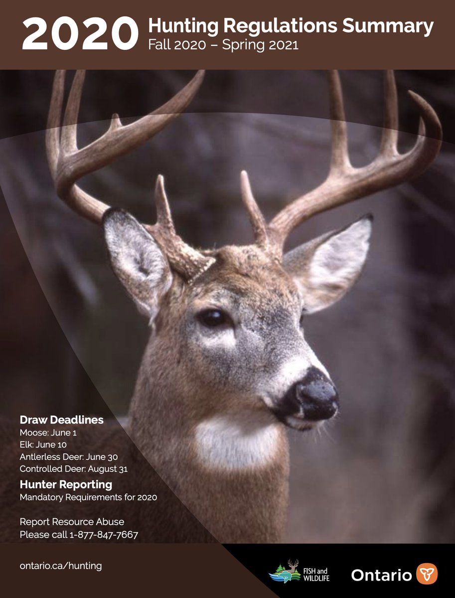 The #MNRF posted the 2020 Hunting Regulations Summary online last night. 

Find the document here ----> files.ontario.ca/mnrf-hunting-r…