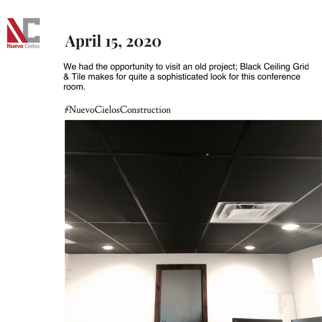We tend to change it up from your common white ceiling grid and tile to something more elegant. 
#NuevoCielos #construction #commercialconstruction #ceilinggrid #dropceiling #acousticalceilings #blackonblack #texasconstruction #midland #smallbusiness