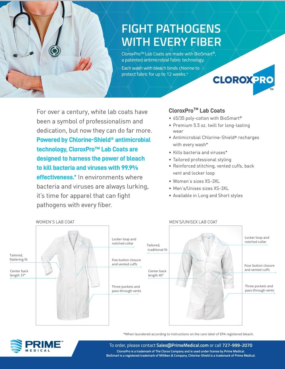 Our Scrubs, Lab Coats, Privacy Curtains and soon to be Masks are all made with BioSmart® and provide another line of defense for the clinicians and physicians, while potentially impacting cross-contamination.
primemedical.com
 #nurses #doctors #Hospitals #COVID19 #scrubs