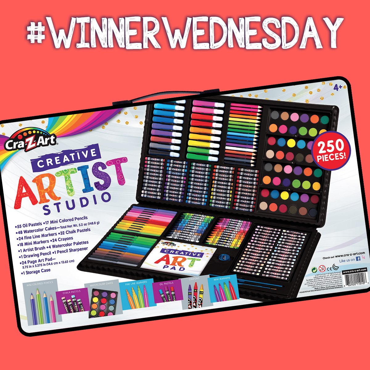 🖌️GIVEAWAY🖌️ #WinnerWednesday is back! Draw, paint, color and create with our Creative Artist Studio! Enter for your chance to win this amazing 250-piece set by telling us what your favorite color is! Comments must be made by 11:59 PM ET tonight. Good Luck! #artsupplies