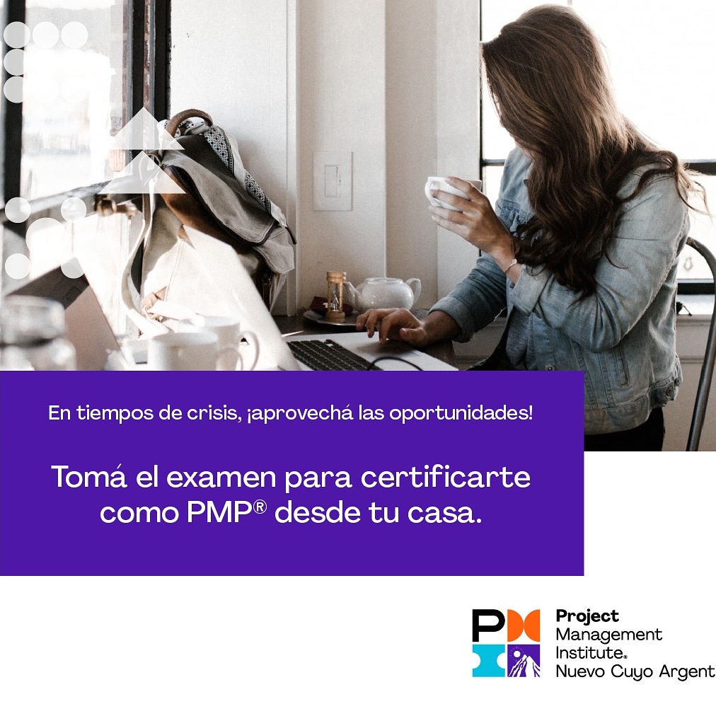 :::Novedades PMI:::
¡A partir de ahora se puede tomar el examen para la certificación PMP desde casa!
Lo podés hacer en cualquier momento del día. Solo necesitás:
☑computadora con cámara
☑conexión de internet estable
☑un espacio tranquilo 
Más info: bit.ly/3beA3WM