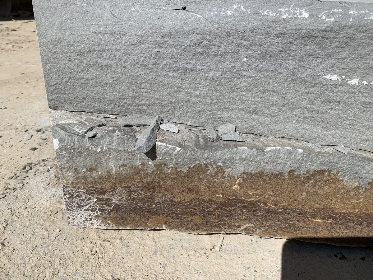 DimensionalSton's tweet photo. Really tough stuff this #Yorkstone although spotting a bedding plane we’ve hand rived this stone just like in the good old days when the top beds of this stone was used for naturally faced paving stone know as riven stone paving #Genuine #ProperJob #WorkedByHand https://t.co/XqKyhyLlm4