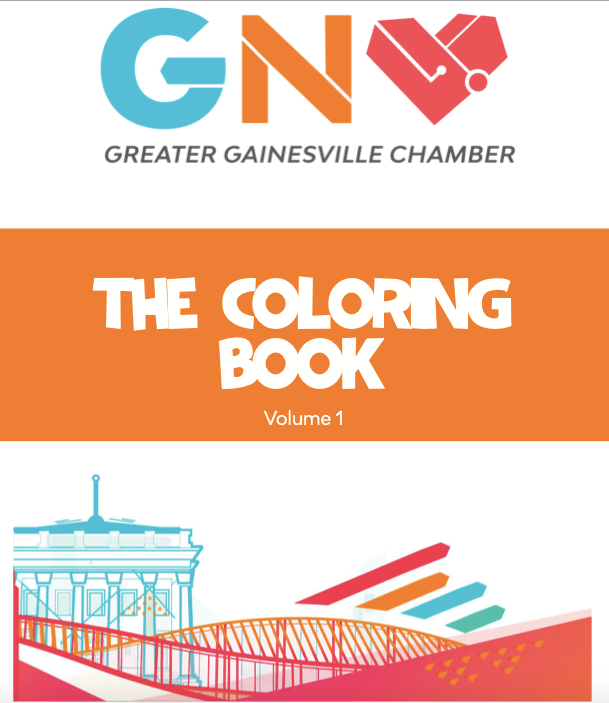 GNVChamber's tweet photo. Here is a little treat to help keep you entertained during all of those zoom meetings, conference calls, and hold times, or to help entertain the kids in the background for 2 minutes. Volume I of our GNV Coloring Book! Print it out, color it and share! https://t.co/m53g3EXhPX https://t.co/2lIg5NcuFw