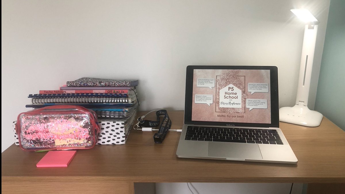 Miss_Highmore's tweet photo. @HopemanSchool @McIntoshLacey @EducationMoray @learningjournal Here's my workstation and motto. Looking forward to seeing everyone else's! https://t.co/K0b3UNnJ49