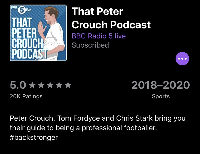 Ex Footballer Stories Podcasts: @PeterCrouchPod - explaining the life of a premier league footballer. The Footballers Guide by  @CarltonCole1 and  @Mazer_9 for some hilarious stories from their past.  @SportsJOE_UK features a number of ex pros telling their stories  #football