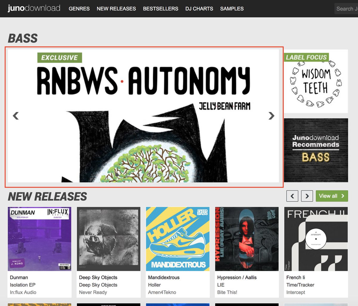cargoindiedistr's tweet photo. FEATURED on @junodownload bass page with a banner and review, and on their techno page #NewRelease section @rnbwssound @JellyBeanFarm https://t.co/nrhG6ULbK6 https://t.co/7Ne8JS5mnQ
