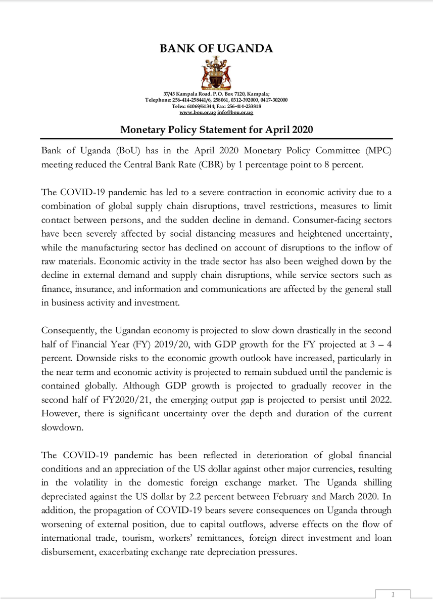 alpeastafrica's tweet photo. #COVID19UG @BankofUganda issues Guidelines on Credit Relief and Loan Restructuring Measures for SFIs during the COVID19 Pandemic. The measures operationalise the April Monetary Policy Statement. #TimelyInterventions @FGimara @amolhanningtone @alpeastafrica @nbstv @CanaryMugume https://t.co/d6R1RHhsoi