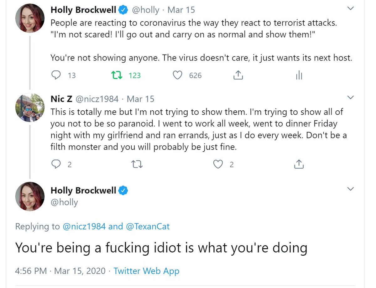 Hello  @nicz1984! Remember a month ago today when we said we'd meet back here after a month and reassess your decision to "show all of you not to be so paranoid" about coronavirus? And to go to dinner with your GF? And to say "don't be a filth monster & you'll be just fine"?
