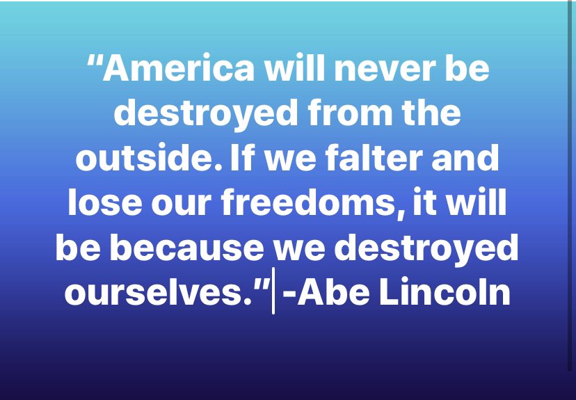 YAFMUSTL's tweet photo. this quote might be a little dramatic as it was written about wars back in the day but I thought it was a good one about America coming together when it’s hard; referring to what we’re all experiencing with the current pandemic! #wednesdaywordsofwisdom #abelincoln AB https://t.co/PCNt7pgKYU