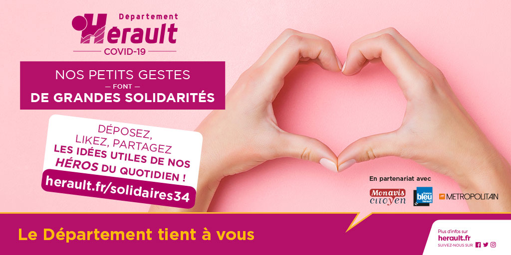 Heraultinfos's tweet photo. LE DÉPARTEMENT LANCE UNE PLATEFORME D’ENTRAIDE HÉRAULTAISE
🖥️ Cette plateforme en ligne d’entraide à l’échelle des 342 communes de l’#Hérault a pour objectif de fédérer toutes les initiatives solidaires des Héraultais en cette période de confinement

🔄 https://t.co/AsSCKSQPPB https://t.co/WAiF4ei959
