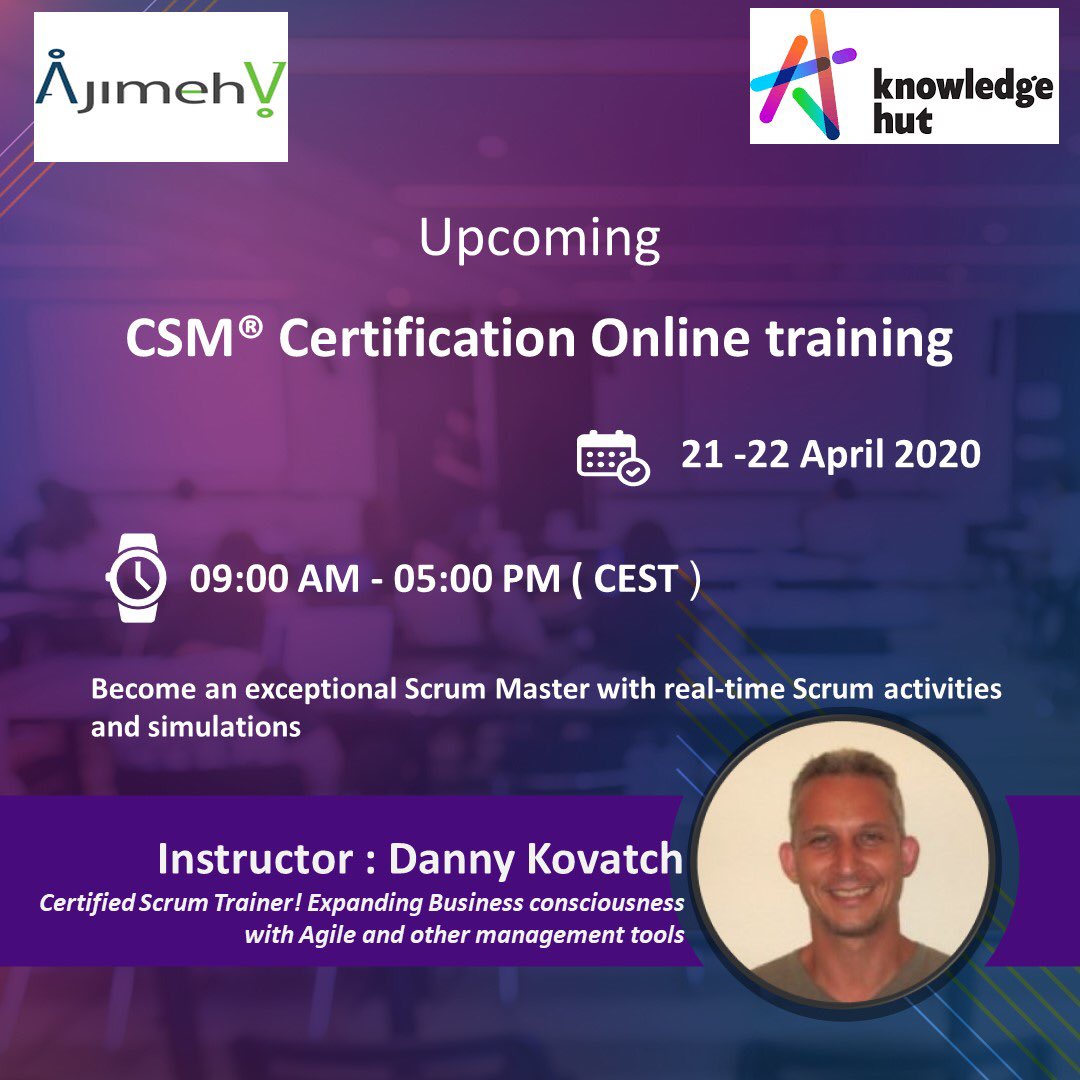 DankoAgile's tweet photo. Join my next CSM class, REGARDLESS of your location in the world!
21-22.4.20, 09:00-17:00 each day (GMT+2) https://t.co/HcocsxsZIm