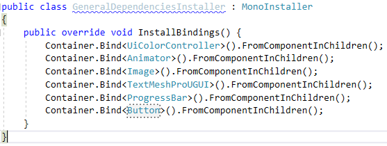 BrvSqr's tweet photo. TIL: When using #Extenject in #unity, have an installer for general bindings, stating things like "when a script is dependent on an image (animator, text, [...] ), it's probably somewhere in it's game objects hierarchy".
[1/2]
#gamedev #indiedev #csharp #dotnet https://t.co/0iiUTqfUhI