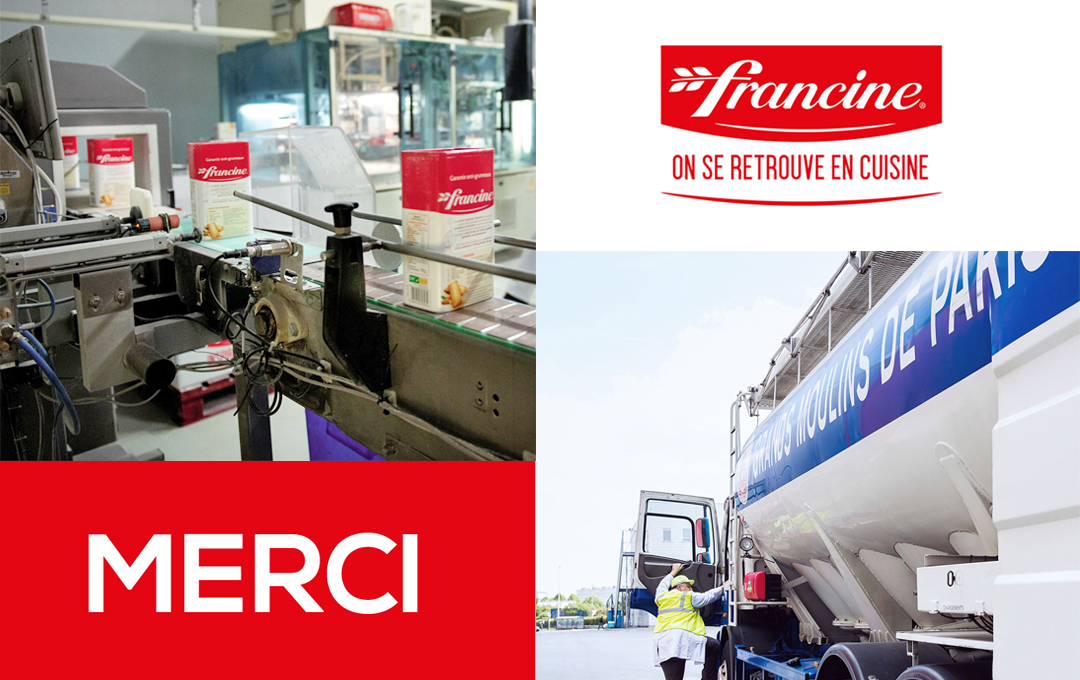 GdsMoulinsParis's tweet photo. Chauffeurs et collaborateurs qui êtes dans les sites Grands Moulins de Paris, #Francine vous dit MERCI. Parce que la solidarité est dans l’ADN de la marque, chaque jour, des paquets de #farine sont distribués à ceux qui permettent de poursuivre l’approvisionnement de nos clients. https://t.co/ukIu51zign