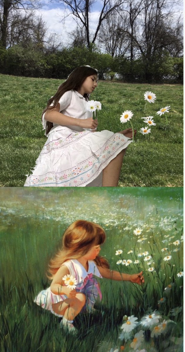 CBAWestChester's tweet photo. Eli had fun recreating some of her favorite floral inspired painting #GettyMuseumChallenge @GettyMuseum #artappreciation #3rgrade https://t.co/KX9khU5gL8