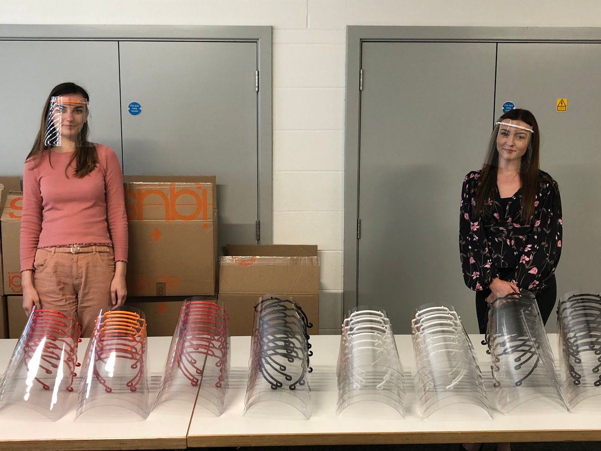 Here is a selection of the 3D Printed visors that are being assembled by our good friends at @igusUK to be distributed to those in need by @MedSupDriveUK. A huge thank you and well done to all of the <a href="/N3DPS/">National 3D Printing Society</a> network, you lot are amazing! #PPENow #3Dprinting #NHSheroes