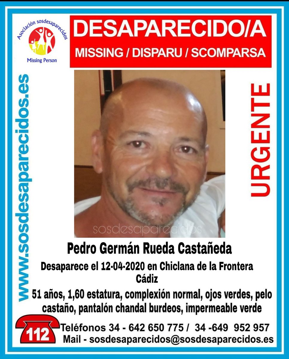 guardiacivil's tweet photo. 🆘URGENTE⚠
Pedro ha #desaparecido en Chiclana de la Frontera #Cádiz
¿Lo has visto?
 Llámanos
☎️ 062
☎️ 112
Tu RT puede ayudarle https://t.co/Sa75wH2ohu