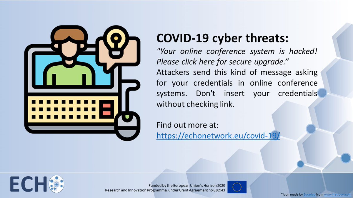 ECHO’s mission is to help protect against cyber attacks that would take advantage of the COVID-19 crisis, by providing advices on a daily basis. #echodailymessage #echodailyadvice #echoeducates