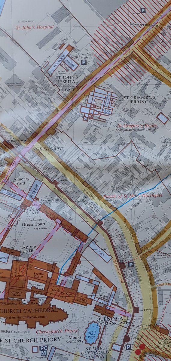 Canterbury, St Gregory's Priory! Founded by Lanfranc, a proper archbishop of Canterbury. Plan on my archaeological OS map, overlay of excavation of the small church as built c.1087 (rebuilt with aisles after a fire in 1145)