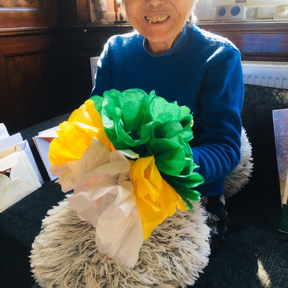 “I’m overwhelmed by the box of goodies you guys are amazing. Thank you so much from mum and me. She has already done the tissue paper flower and we did a few quizzes this morning.” age-exchange.org.uk