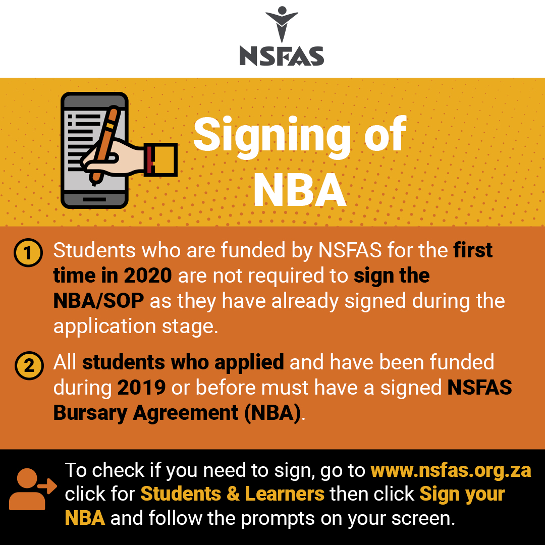 Go to nsfas.org.za to check if you need to sign your NBA