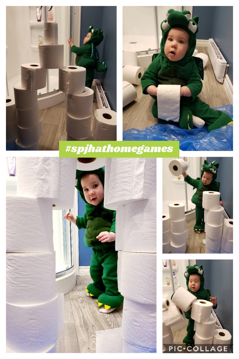 Day 2 of <a href="/SPJHPythons/">SPJH</a> Virtual Spirit Week: Towers of Toilet Paper. Our tp castle was no match for Dragon Dani!! #spjhathomegames