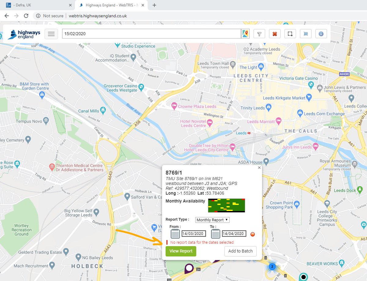 As for "is there more traffic?". I tried to find the answer using WebTris. But everywhere I look it says there's no data yet. Can anyone point me to public data on how traffic has changed in Leeds (that isn't Google Mobility Tracker)?