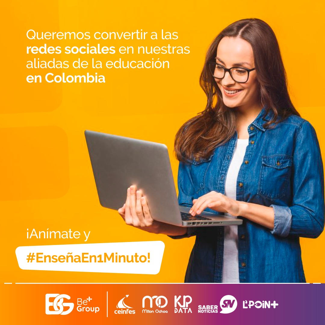 Beplusgroupla's tweet photo. ¿Eres docente? ¡Eres el elegido! Participa en nuestro reto #EnseñaEn1Minuto en seis simples pasos y así compartirás todo tu saber académico con los niños y jóvenes de Colombia. Encuentra toda la información aquí: https://t.co/gQODr7YfV1 https://t.co/TyNyFApDgg