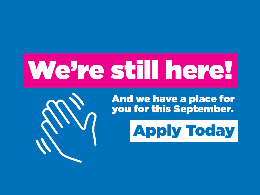 Just because we’re all at home doesn’t mean we’re not here to help you! Our phone lines are still up and running and we're ready for your calls on 01709 362111. 

We’re still here for you – and we have a place for you this September! Apply today: rotherham.ac.uk/applynow/