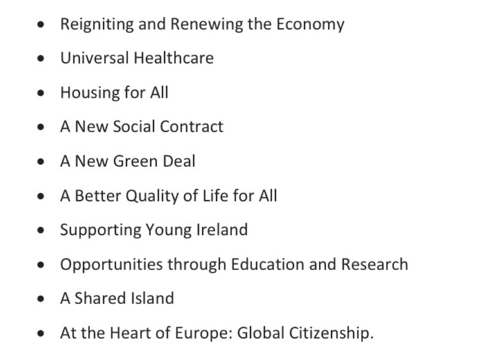 FG and FF parliamentary parties have been sent the framework document on govt formation, which outlines ten “missions” for the new govt: