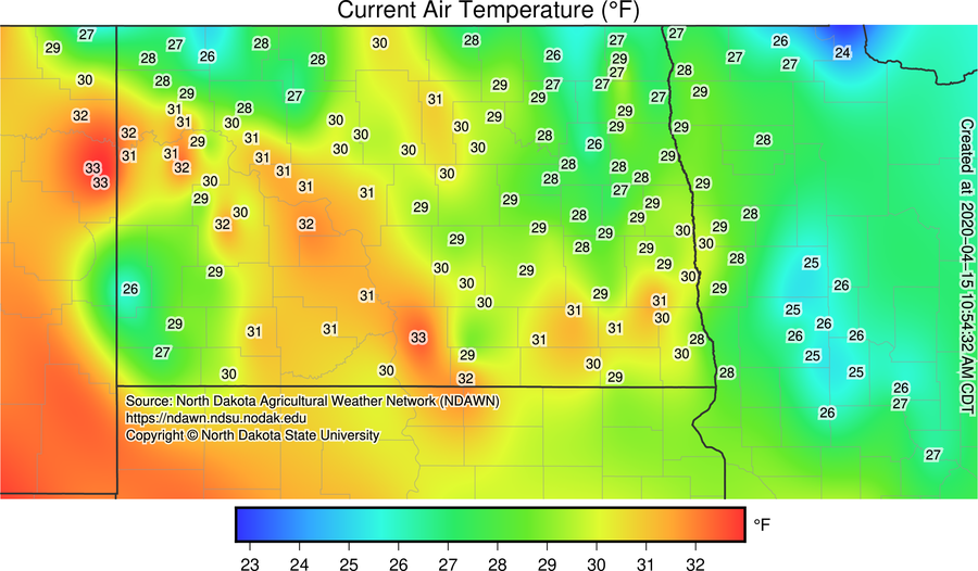 DarylRitchison's tweet photo. 30˚ @NDAWNmesonet Fargo. Once the temperature hits 32˚ it will be the first time since 23:10 on Saturday, April 11. Long time below freezing this time of year. #alongtime #reallylongtime https://t.co/nRTfmJbWoT